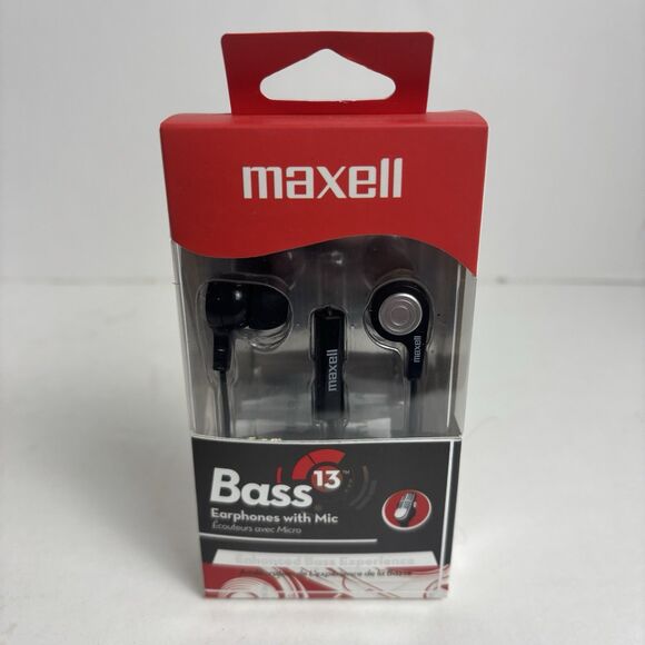 Maxell B-13 Bass Earbuds with Microphone Black 52" Cord 199621 - Picture 1 of 5